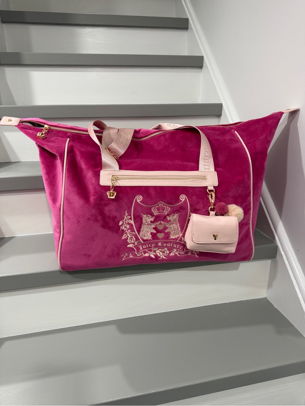 Large Travel Duffel Juicy Couture Hot Pink Velour Bag